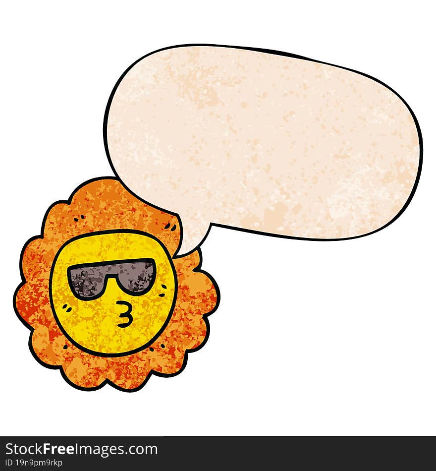 cartoon sunflower and speech bubble in retro texture style