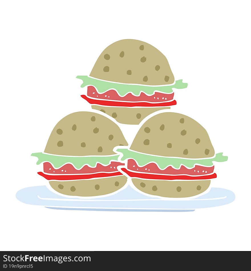 flat color illustration of plate of burgers. flat color illustration of plate of burgers