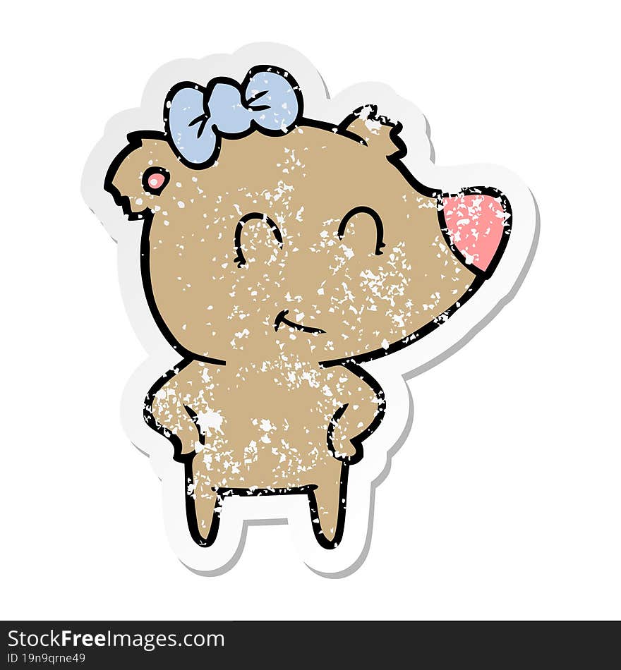 distressed sticker of a female bear cartoon