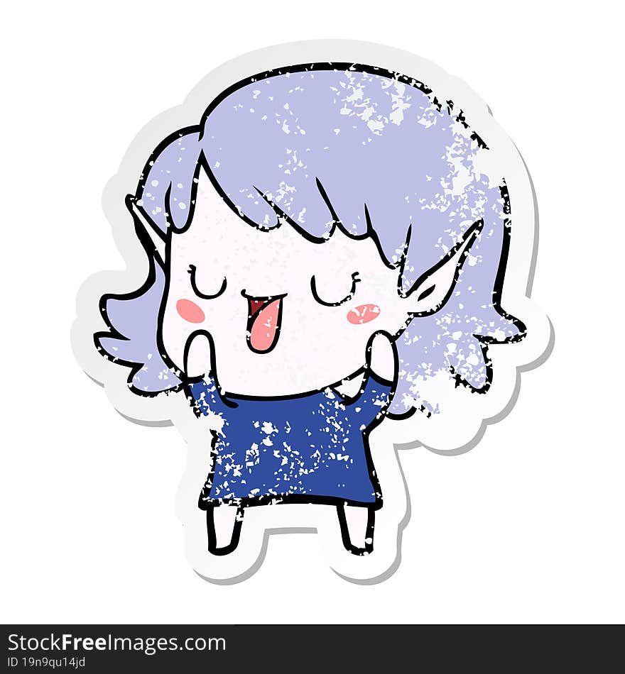 Distressed Sticker Of A Cartoon Elf Girl