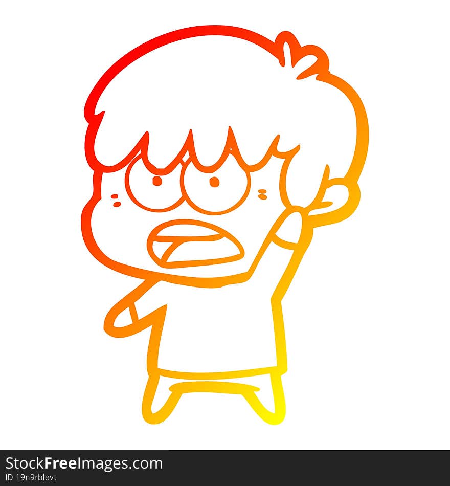 warm gradient line drawing worried cartoon boy