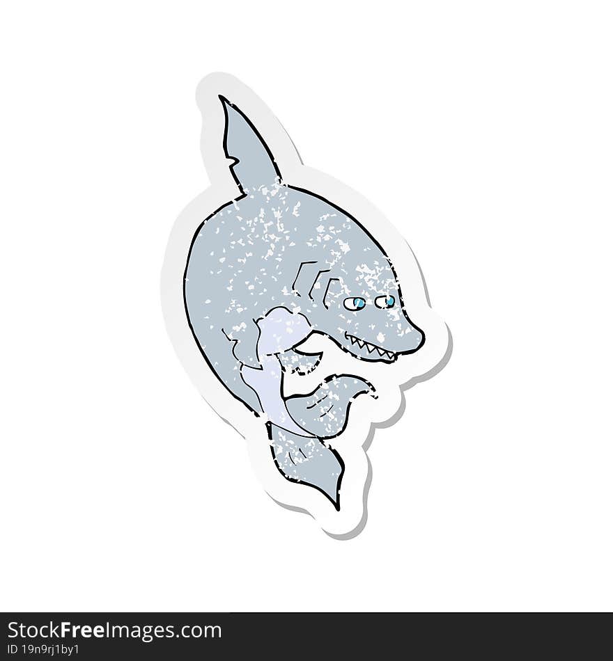 retro distressed sticker of a funny cartoon shark