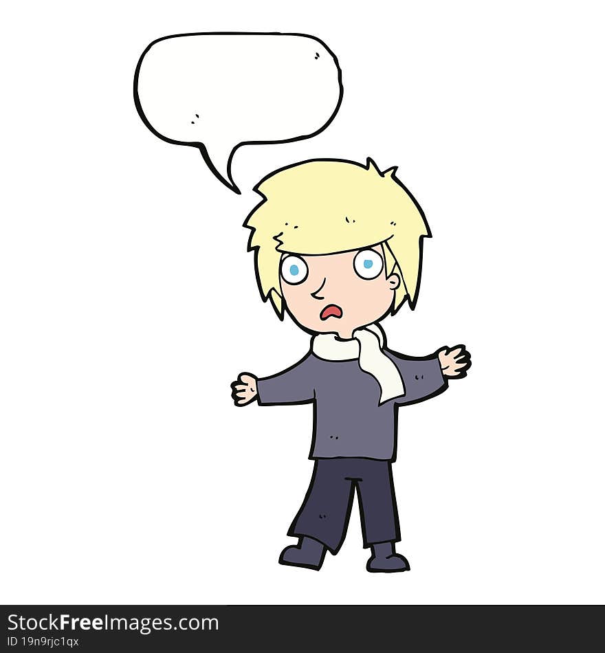 Cartoon Unhappy Boy With Speech Bubble