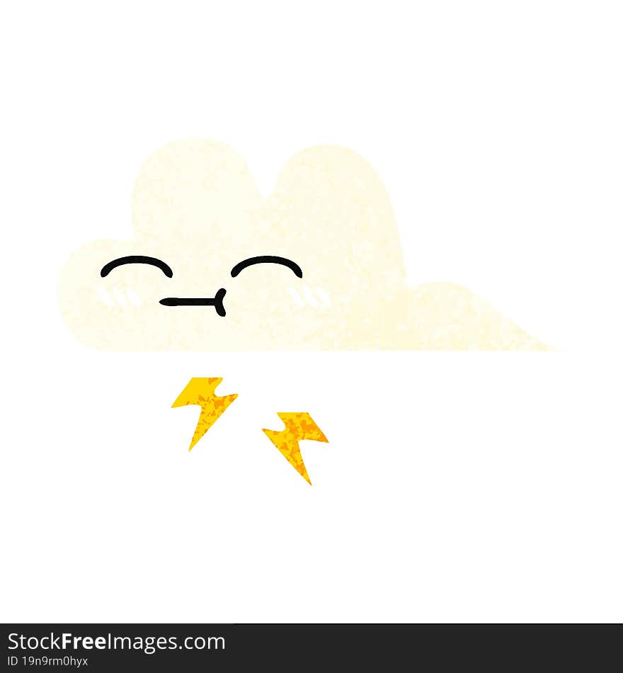 Retro Illustration Style Cartoon Thunder Cloud