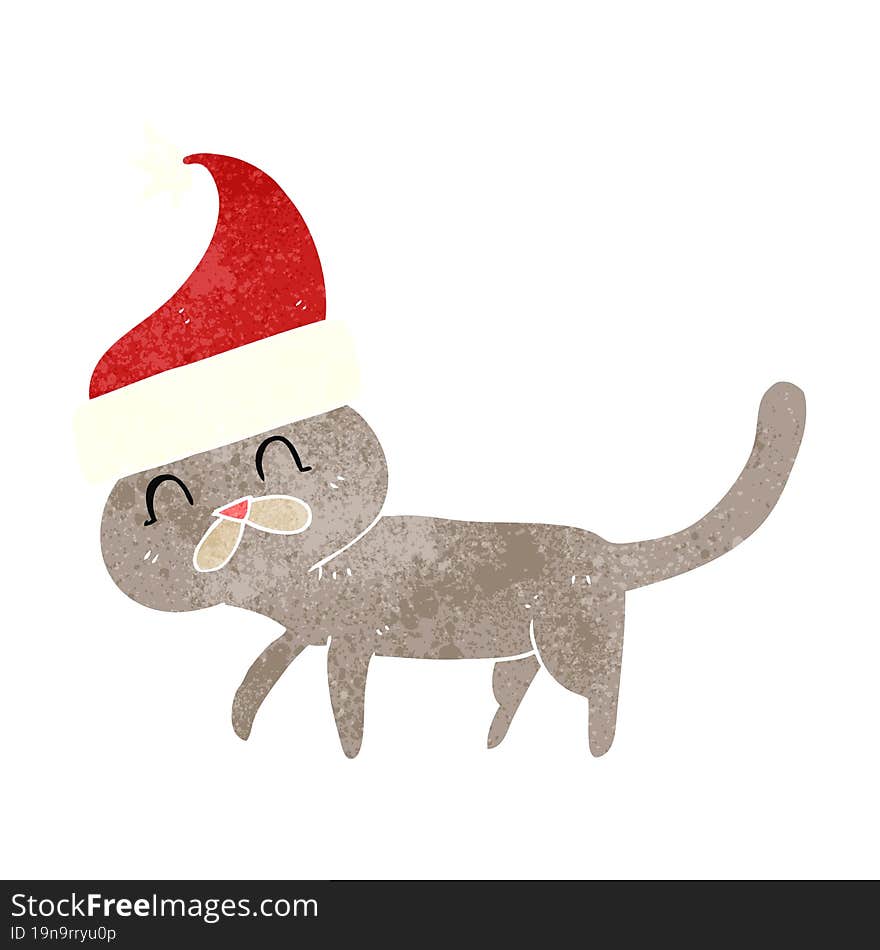 retro cartoon cat wearing christmas hat