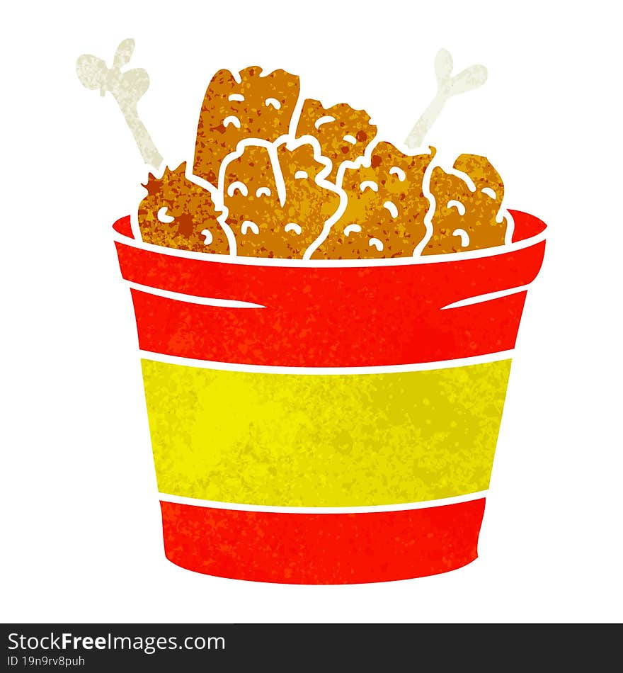 hand drawn retro cartoon doodle bucket of fried chicken