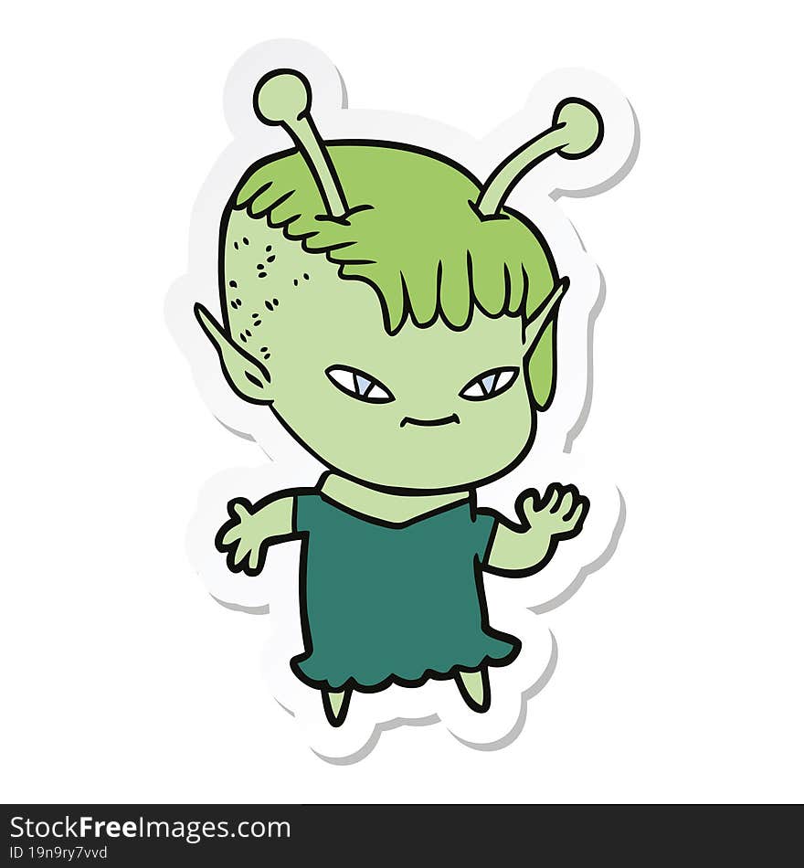 sticker of a cute cartoon alien girl