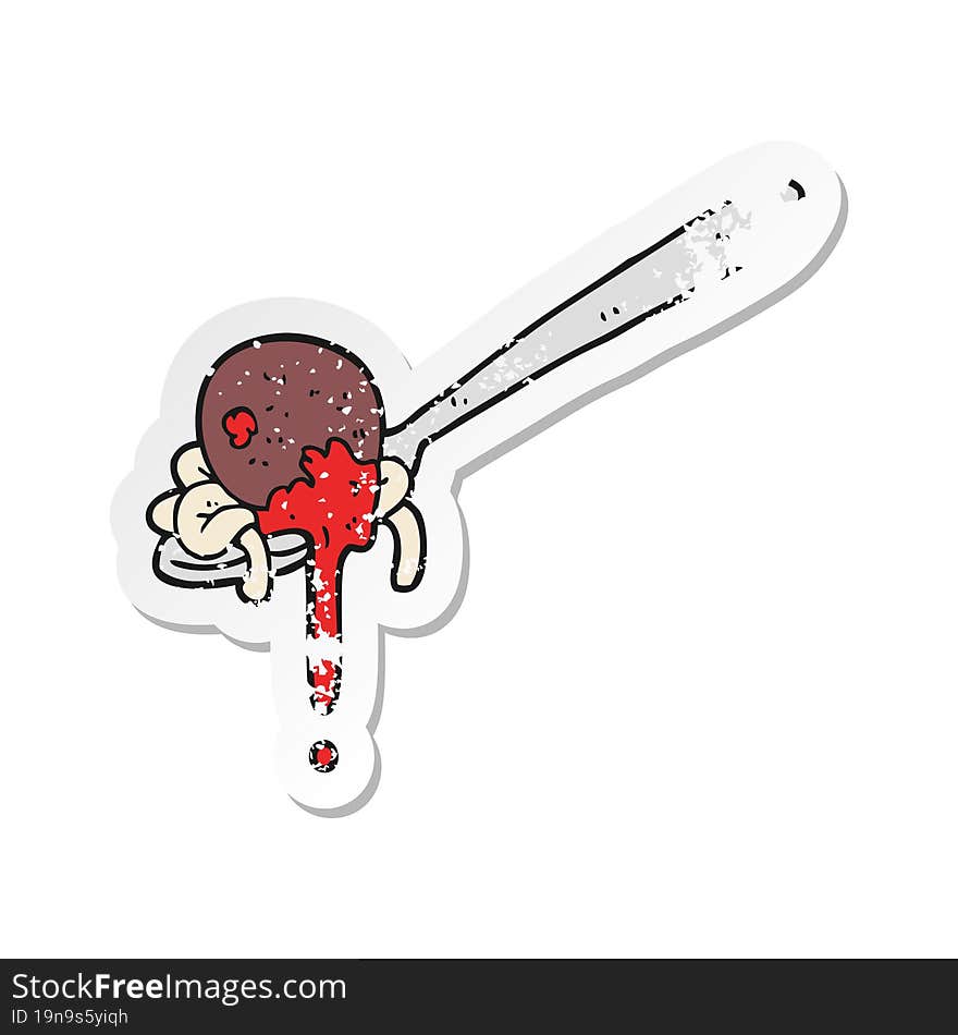 retro distressed sticker of a cartoon meatball and spaghetti