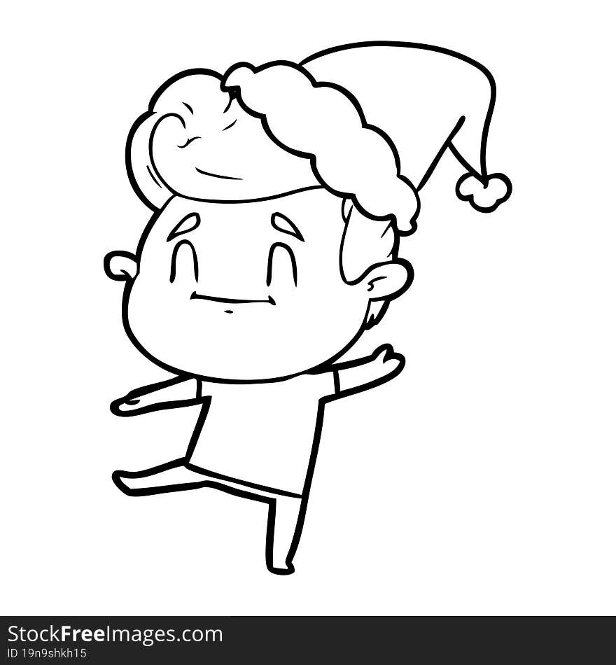 happy line drawing of a man wearing santa hat