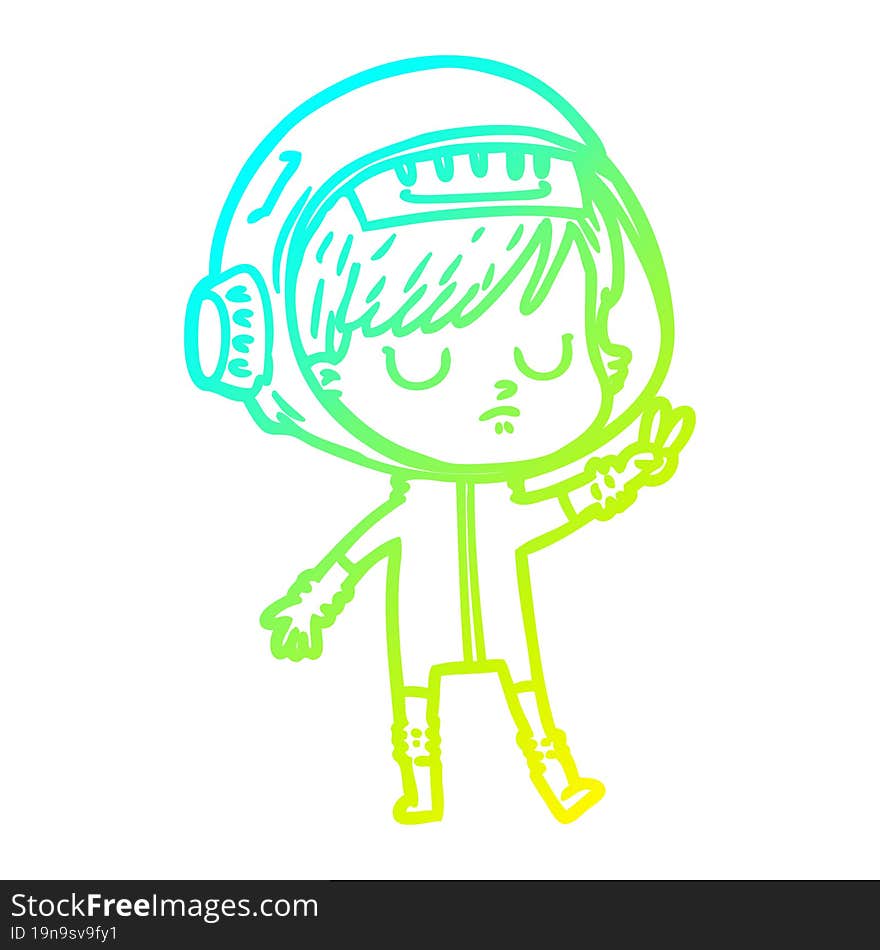 cold gradient line drawing of a cartoon astronaut woman