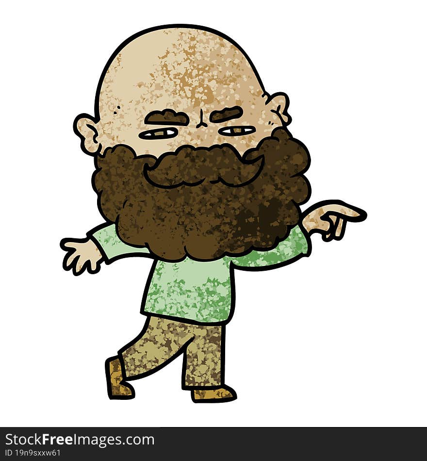 cartoon man with beard frowning and pointing. cartoon man with beard frowning and pointing