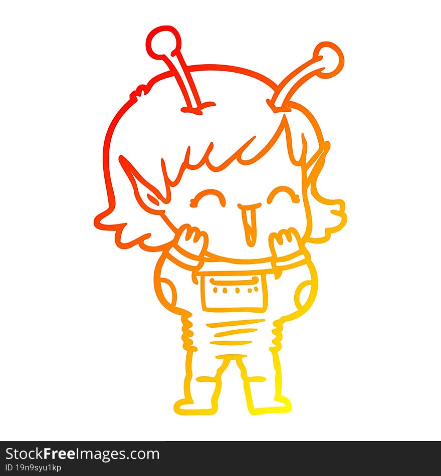 warm gradient line drawing cartoon alien girl giggling