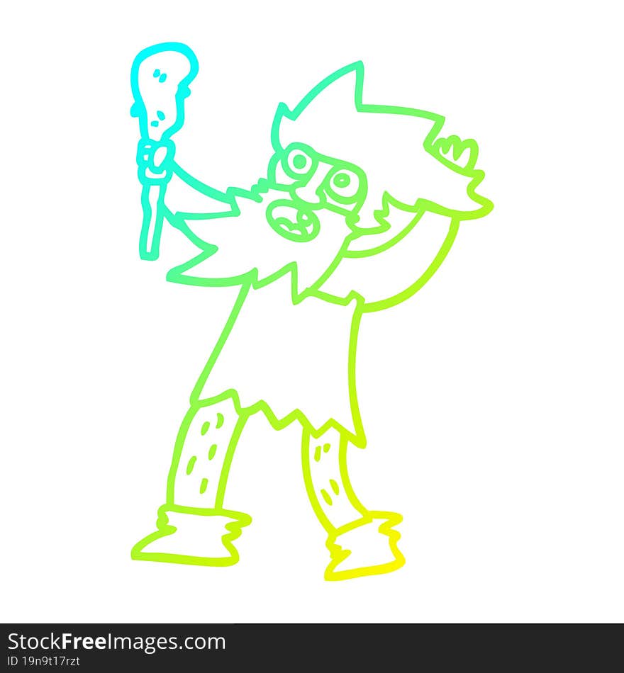 cold gradient line drawing of a cartoon cave man