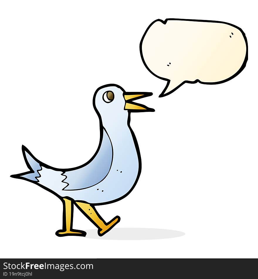 cartoon walking bird with speech bubble