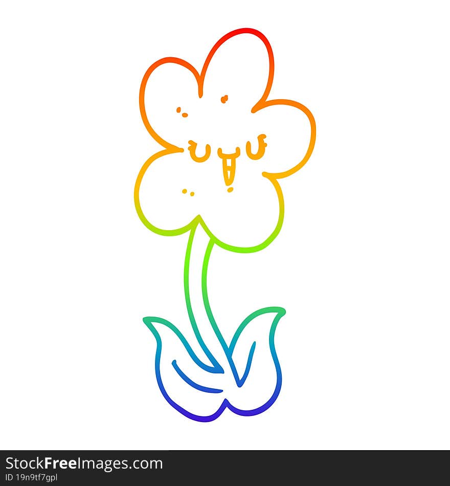 rainbow gradient line drawing cartoon flower with happy face