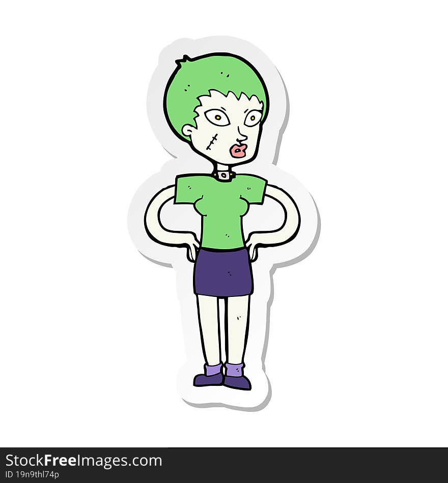 Sticker Of A Cartoon Halloween Girl