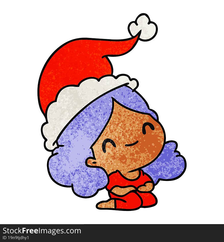 christmas textured cartoon of kawaii girl