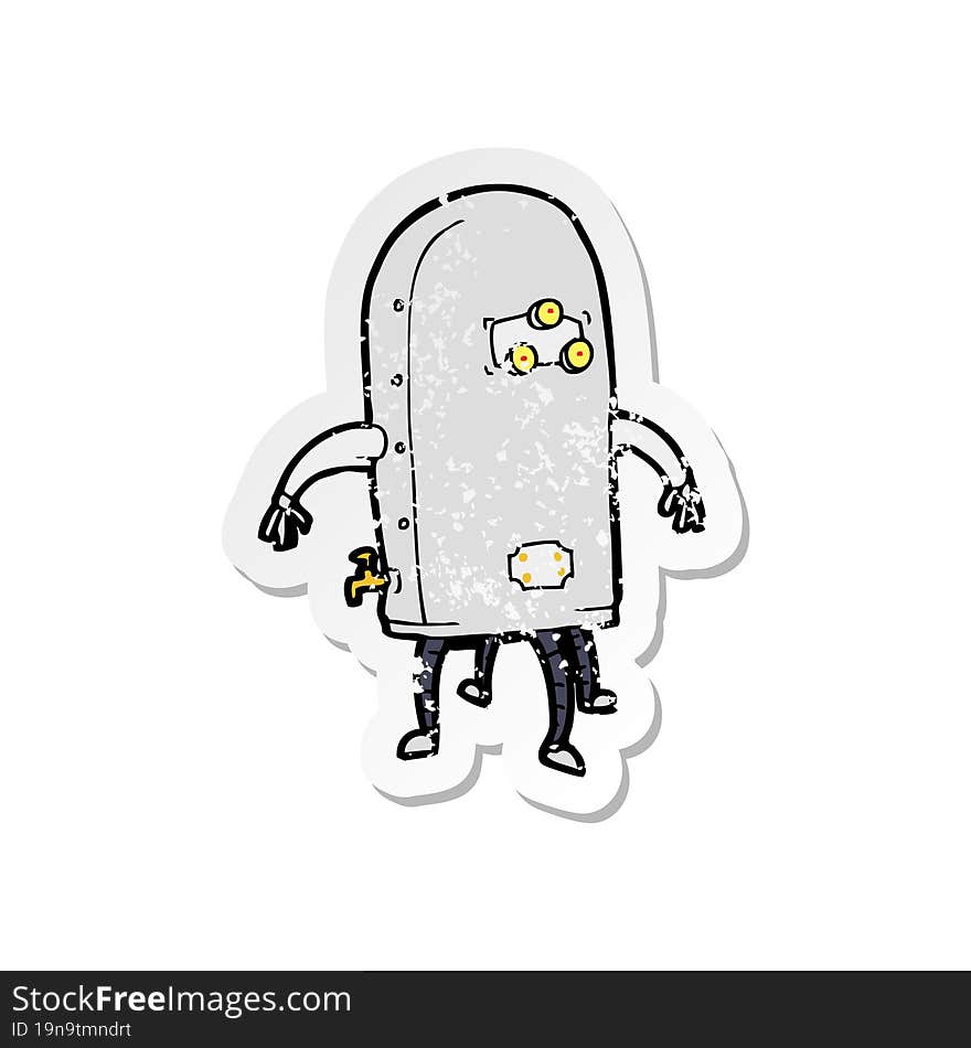 retro distressed sticker of a cartoon funny robot