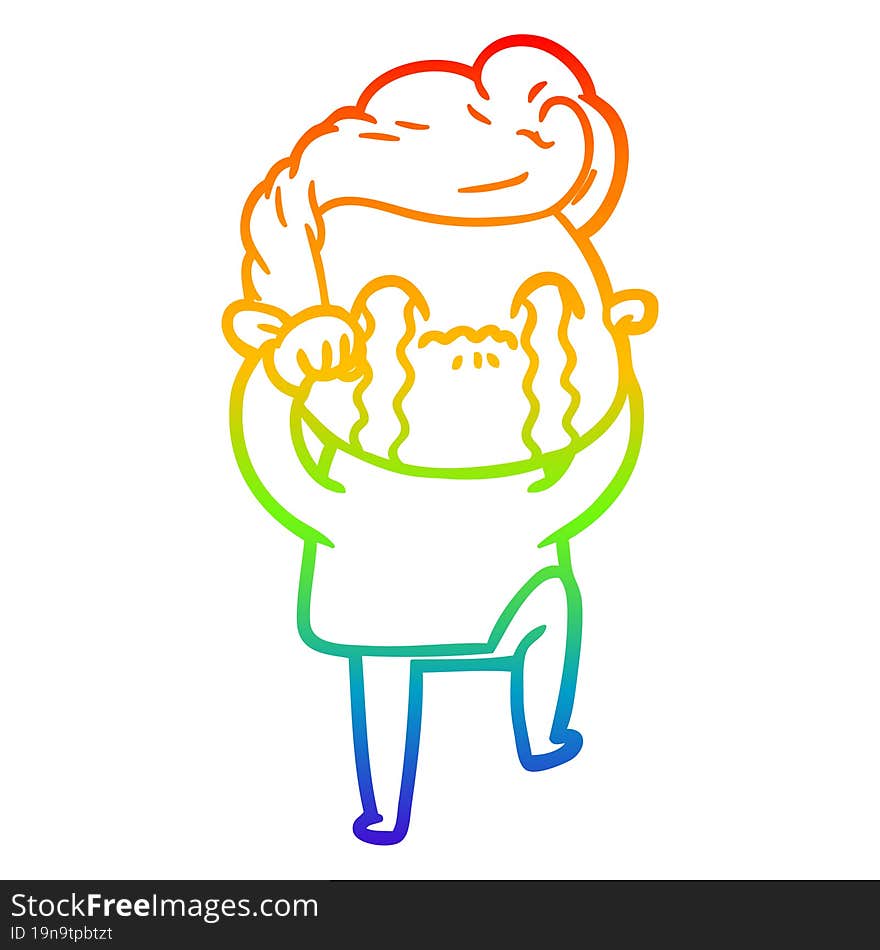 Rainbow Gradient Line Drawing Cartoon Man Crying