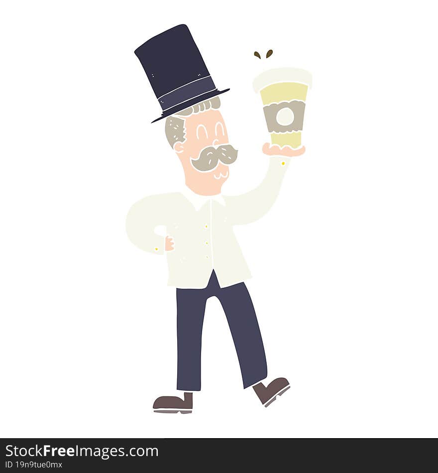 flat color illustration of a cartoon man with coffee cup