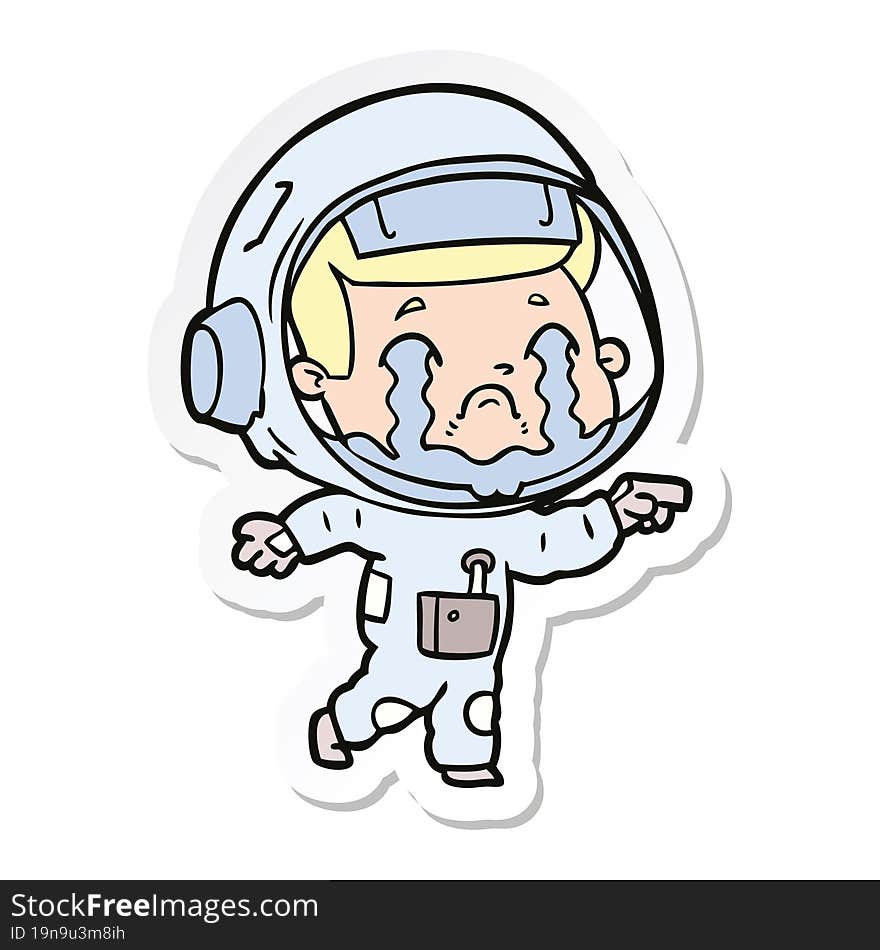 sticker of a cartoon crying astronaut