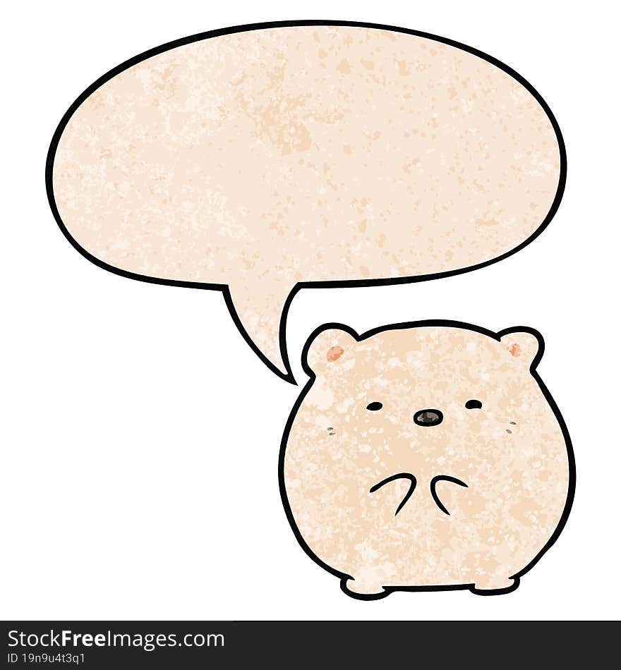 cute cartoon polar bear and speech bubble in retro texture style