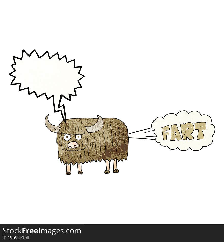 speech bubble textured cartoon hairy cow farting