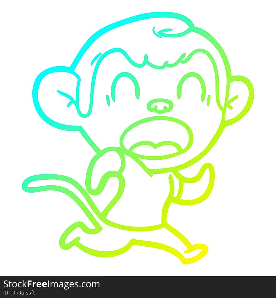 cold gradient line drawing shouting cartoon monkey running