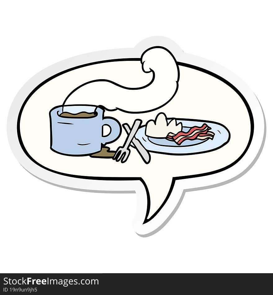 cartoon breakfast of coffee and bacon and speech bubble sticker