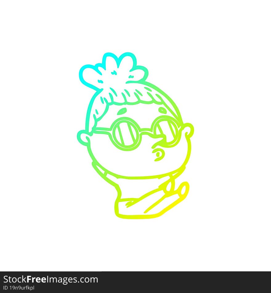 cold gradient line drawing cartoon woman wearing sunglasses