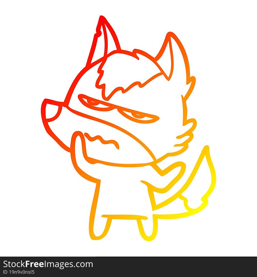 Warm Gradient Line Drawing Cartoon Annoyed Wolf