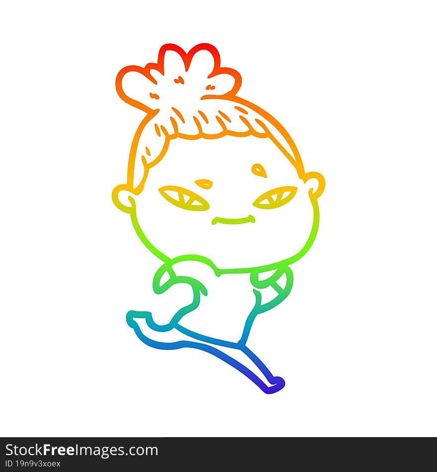 rainbow gradient line drawing of a cartoon woman