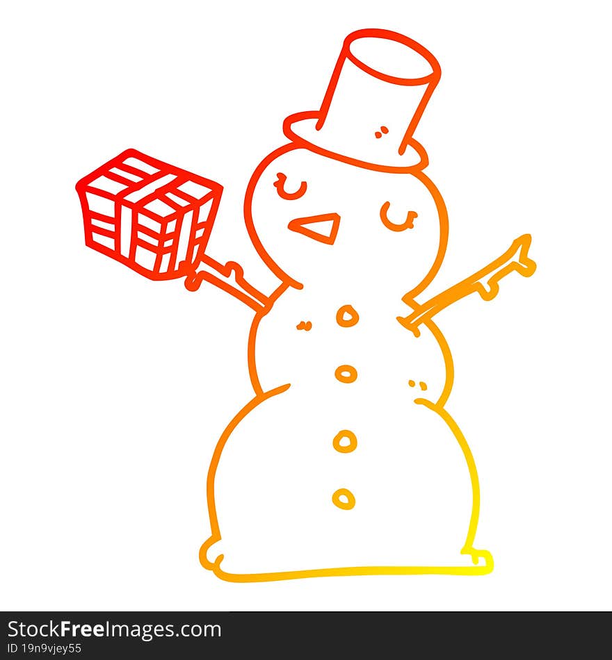 warm gradient line drawing cartoon snowman