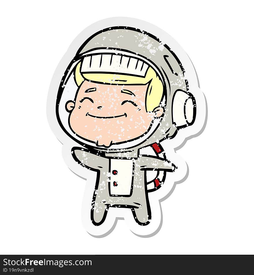 Distressed Sticker Of A Happy Cartoon Astronaut