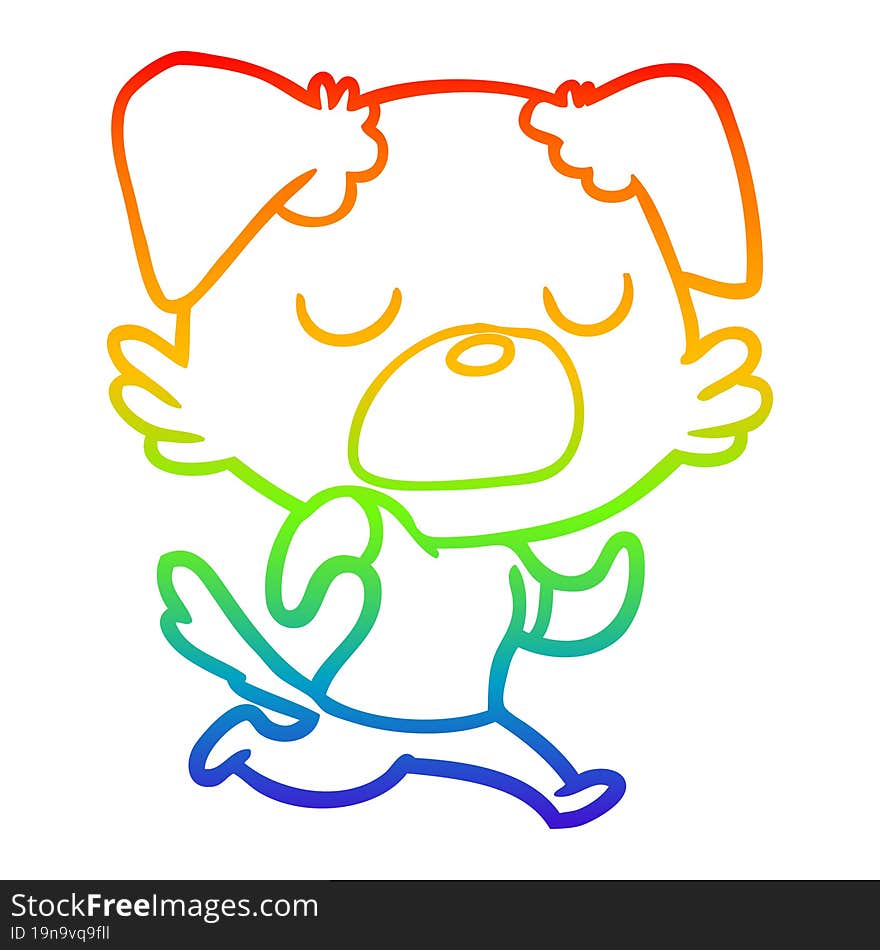 rainbow gradient line drawing cartoon dog jogging