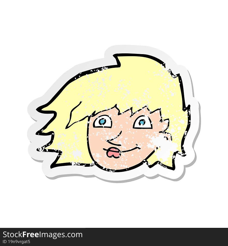 retro distressed sticker of a cartoon female face