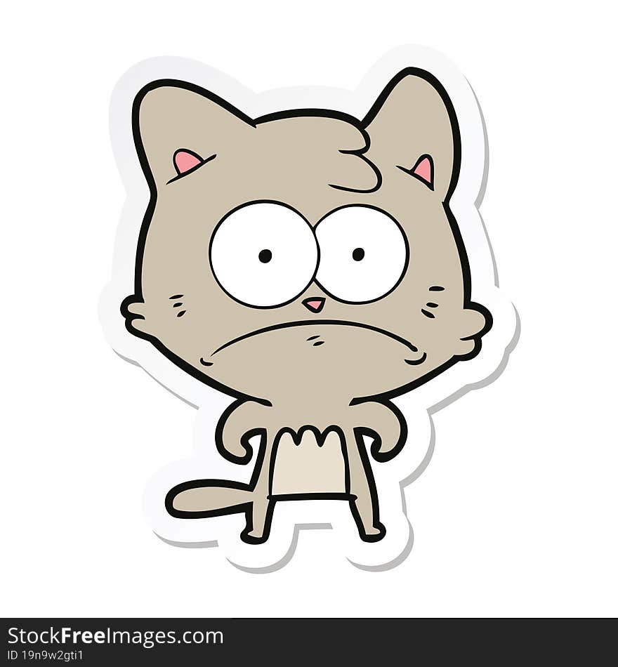 sticker of a cartoon nervous cat