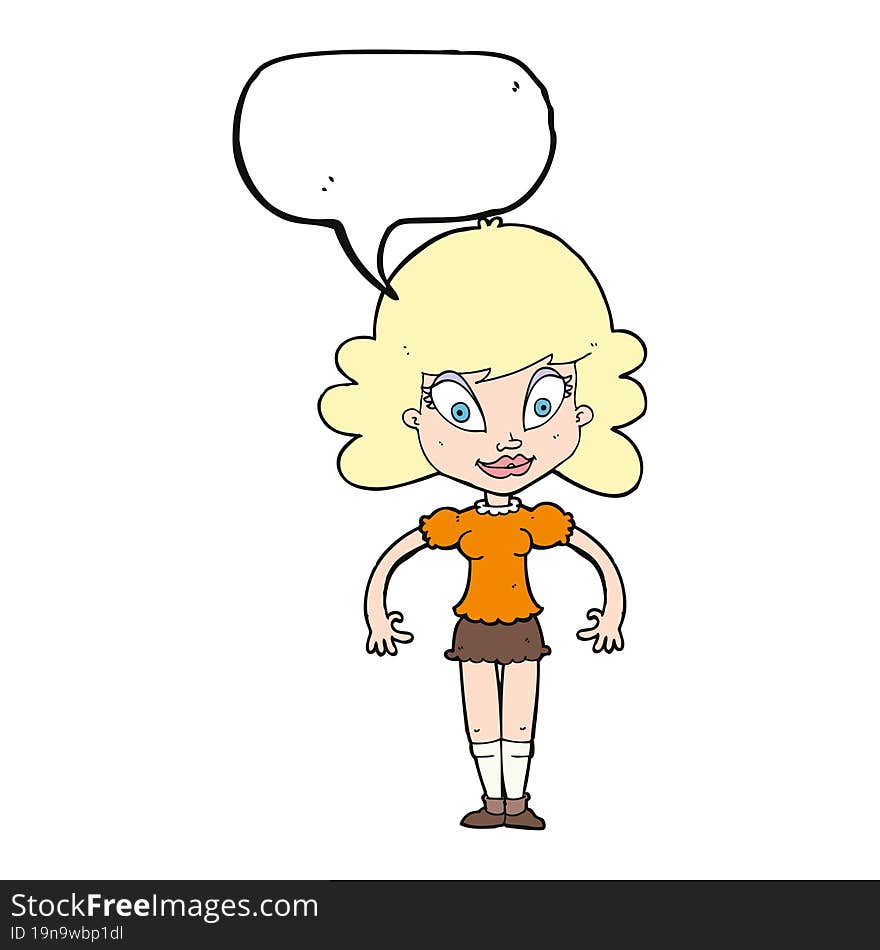 cartoon pretty woman with speech bubble