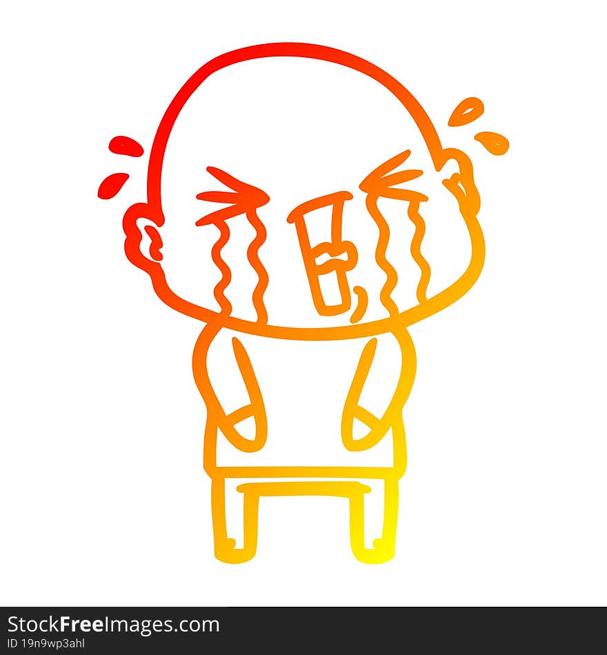 warm gradient line drawing cartoon crying bald man