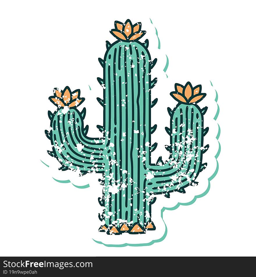 Distressed Sticker Tattoo Style Icon Of A Cactus