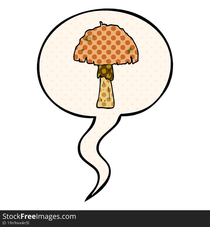 cartoon mushroom with speech bubble in comic book style