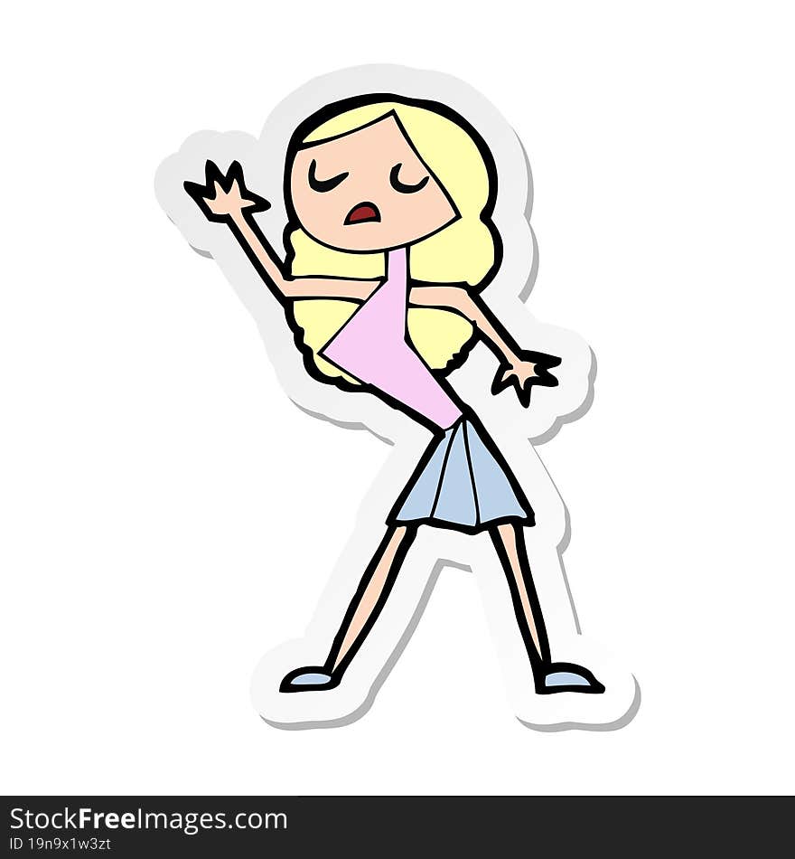 sticker of a cartoon woman dancing