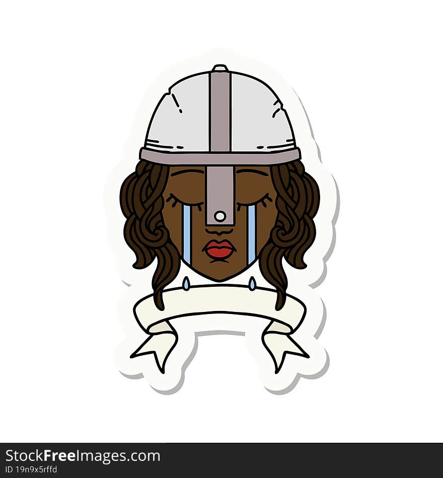 Crying Human Fighter Character With Banner Sticker