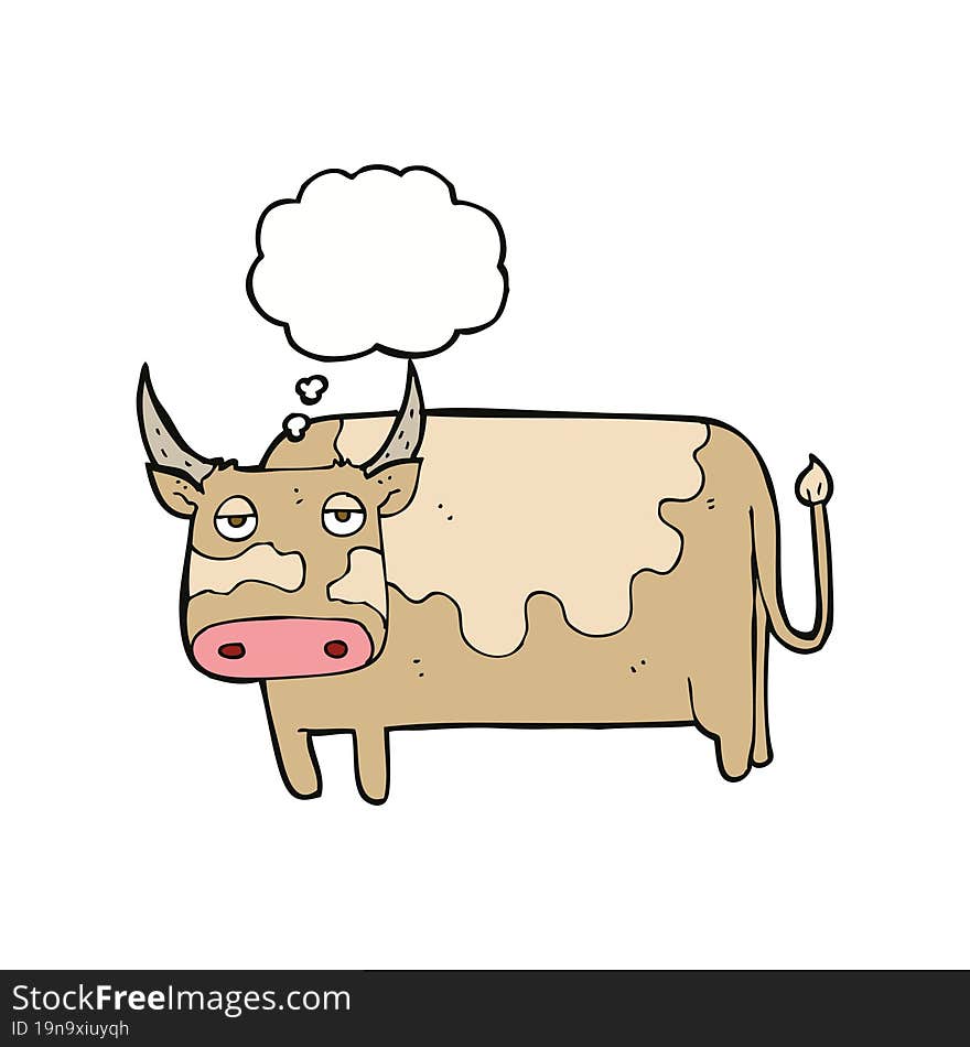 cartoon cow with thought bubble