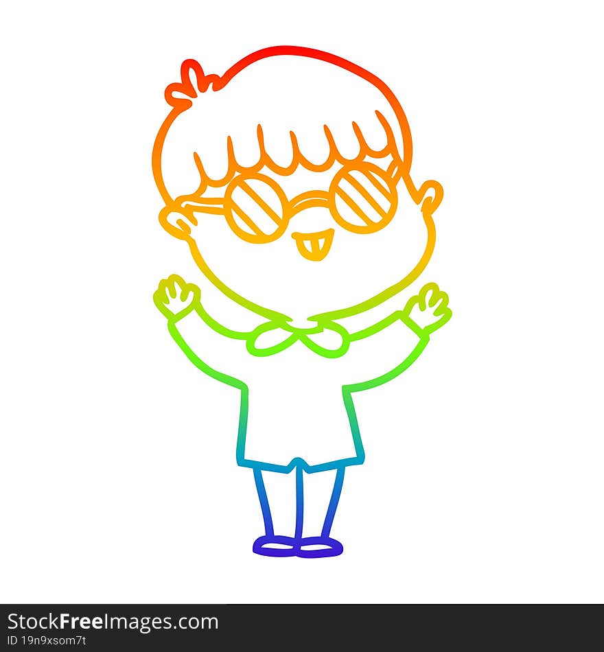 rainbow gradient line drawing of a cartoon boy wearing spectacles