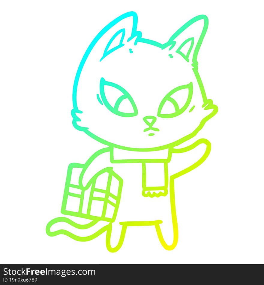 cold gradient line drawing confused cartoon cat