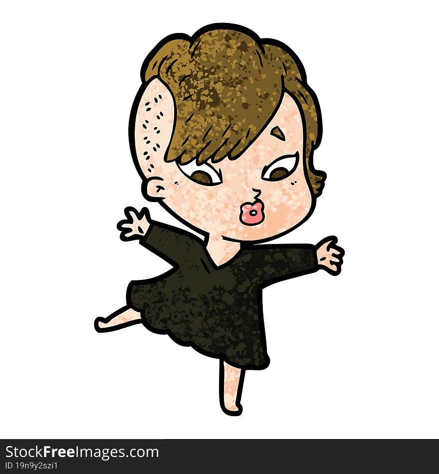 cartoon surprised girl in black dress. cartoon surprised girl in black dress