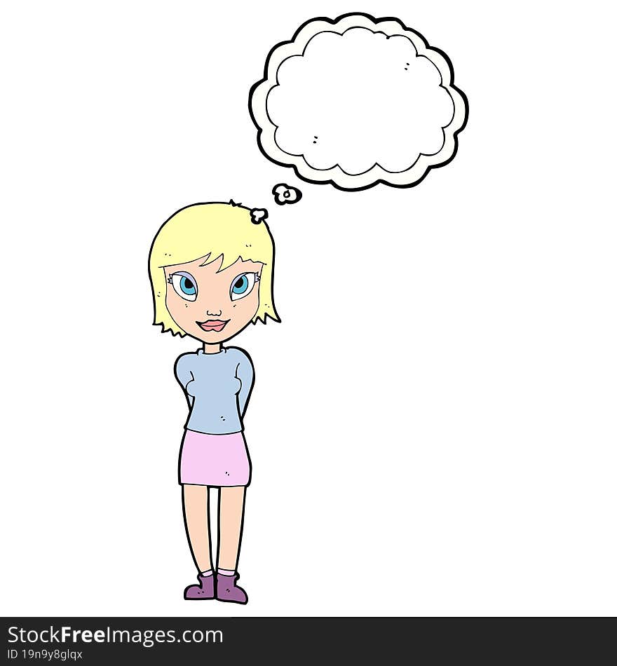 cartoon pretty girl with thought bubble