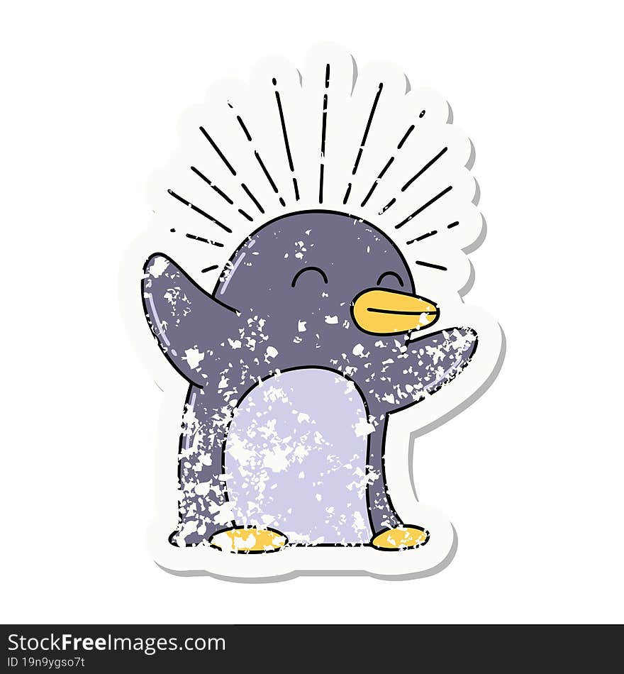 Grunge Sticker Of Tattoo Style Happy Penguin