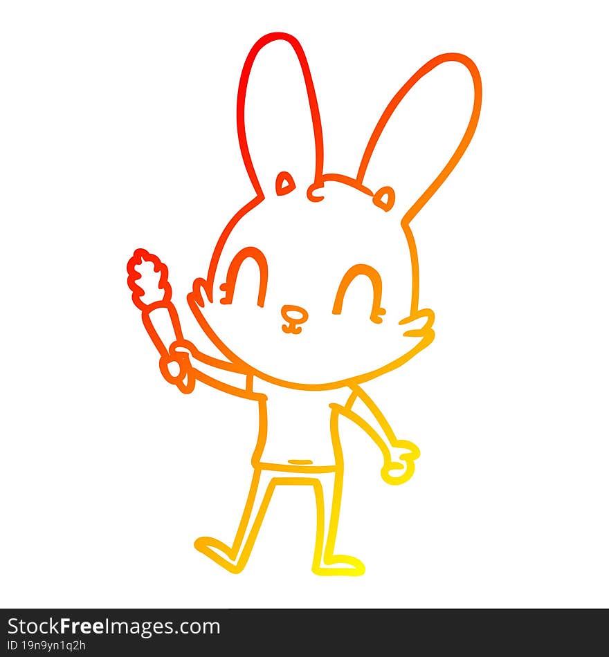 warm gradient line drawing of a cute cartoon rabbit with carrot